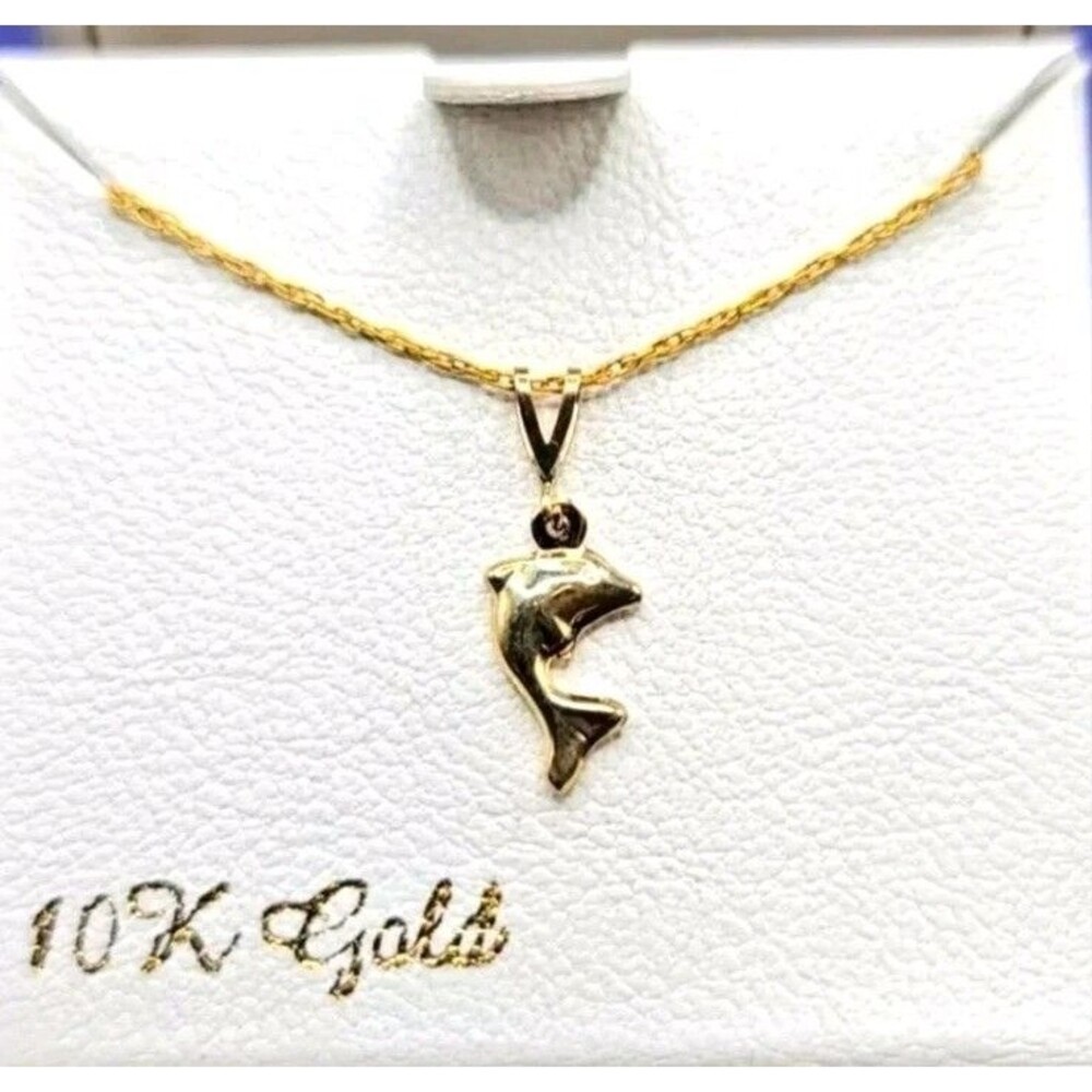 Everlasting Gold 10k Gold Dolphin Charm Pendant on 14k Gold Filled Chain